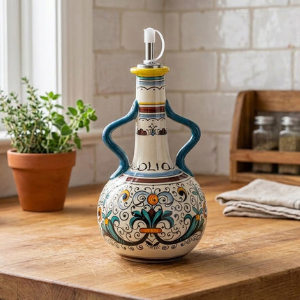 Elegant Ceramic Oil Dispenser with Metal Pour Spout | Perfect Olive Oil and Vinegar Bottles for Kitchen Decor 1