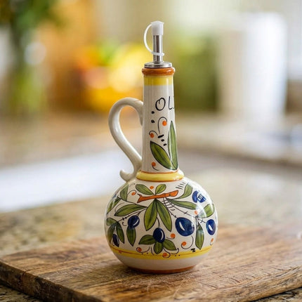Elegant Ceramic Oil Dispenser with Metal Pour Spout | Perfect Olive Oil and Vinegar Bottles for Kitchen Decor 2