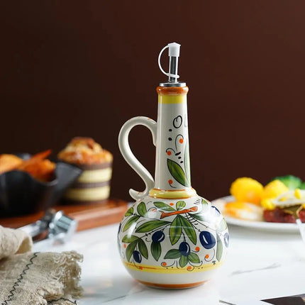 Elegant Ceramic Oil Dispenser with Metal Pour Spout | Perfect Olive Oil and Vinegar Bottles for Kitchen Decor 3