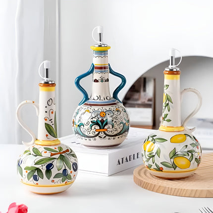 Elegant Ceramic Oil Dispenser with Metal Pour Spout | Perfect Olive Oil and Vinegar Bottles for Kitchen Decor 4