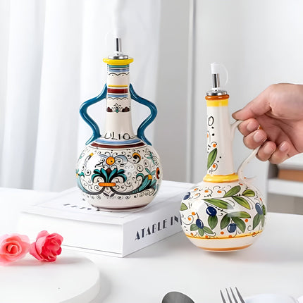 Elegant Ceramic Oil Dispenser with Metal Pour Spout | Perfect Olive Oil and Vinegar Bottles for Kitchen Decor 5