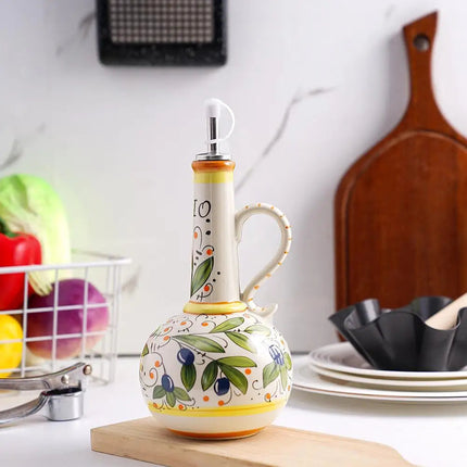 Elegant Ceramic Oil Dispenser with Metal Pour Spout | Perfect Olive Oil and Vinegar Bottles for Kitchen Decor 6