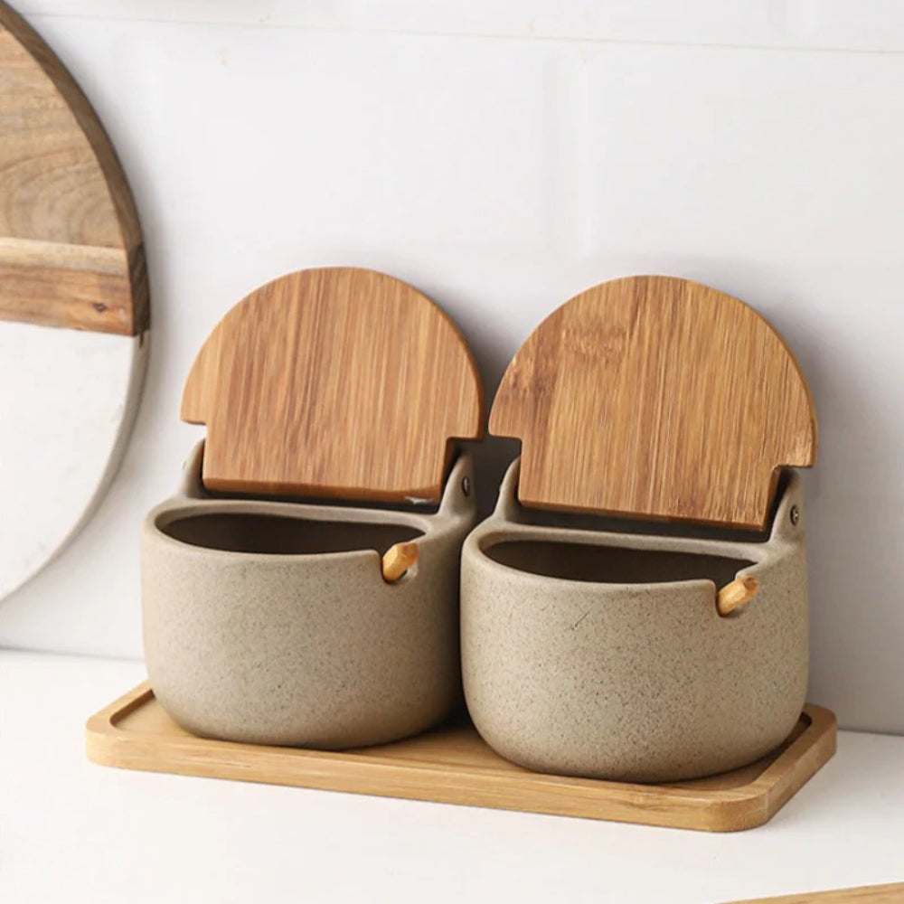 Elegant Ceramic Spice Jar Set with Bamboo Lids | Stylish Storage for Kitchen Essentials 0