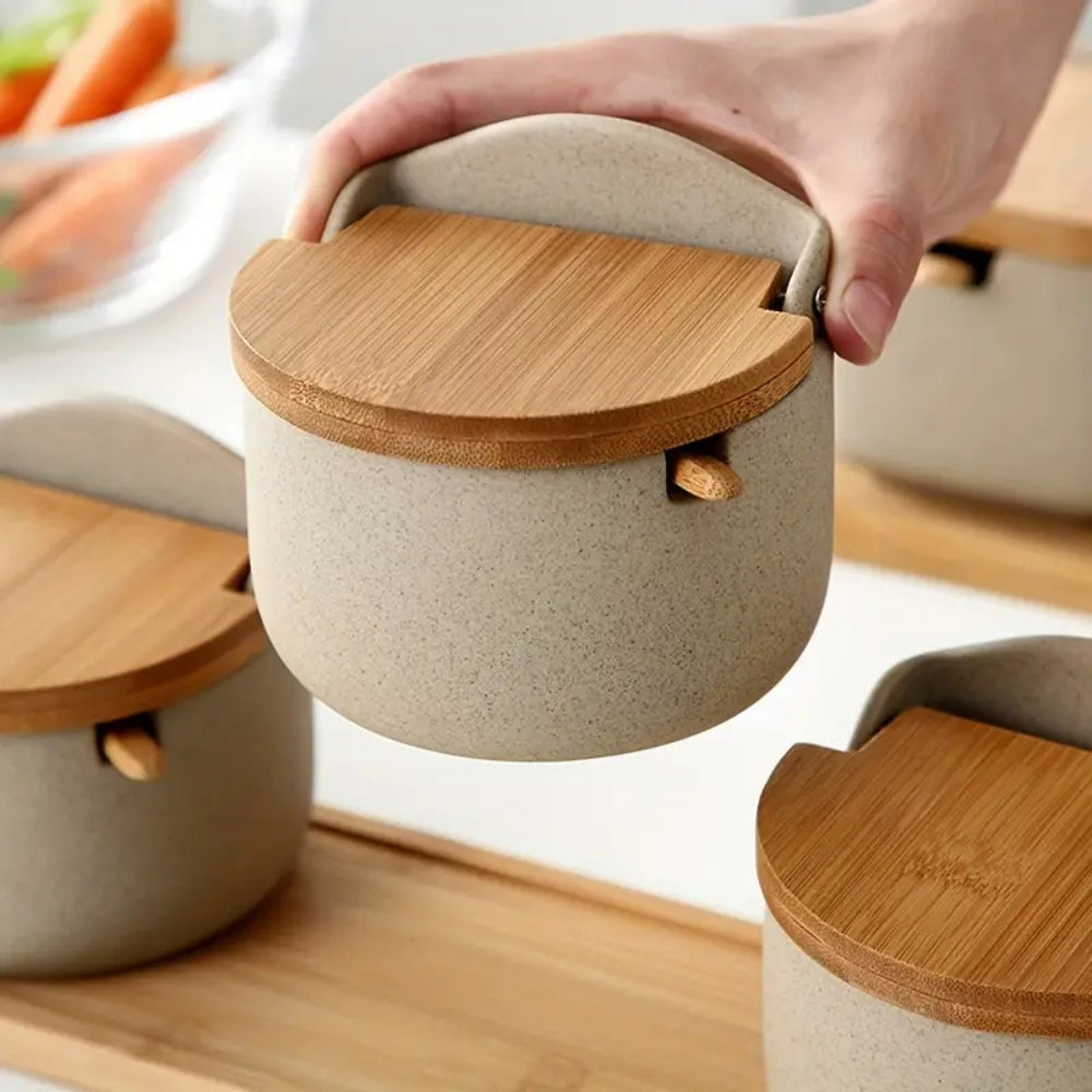 Elegant Ceramic Spice Jar Set with Bamboo Lids | Stylish Storage for Kitchen Essentials 4