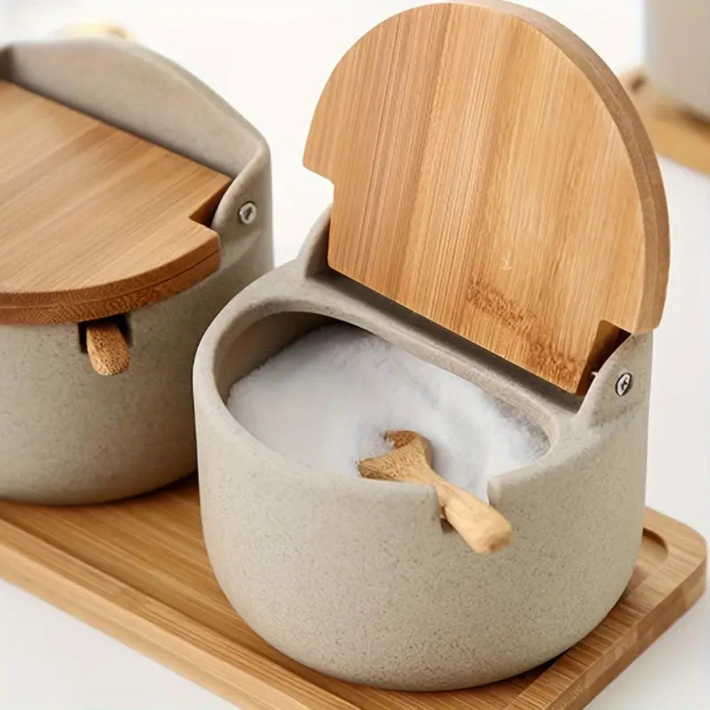 Elegant Ceramic Spice Jar Set with Bamboo Lids | Stylish Storage for Kitchen Essentials 5
