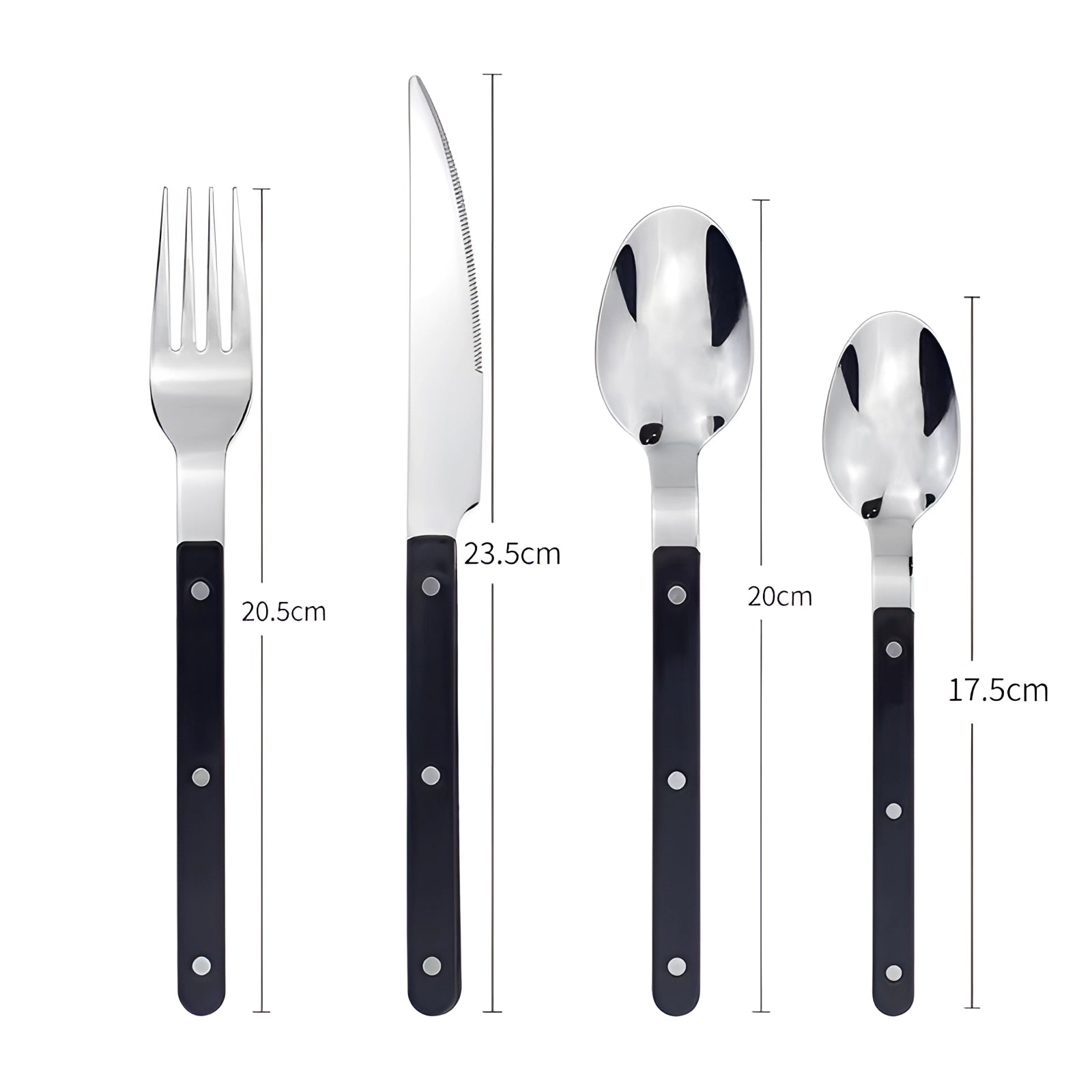 Elegant Cutlery Set | 24-Piece Stainless Steel Flatware with Black Handles | Durable Design for Stylish Dining 8