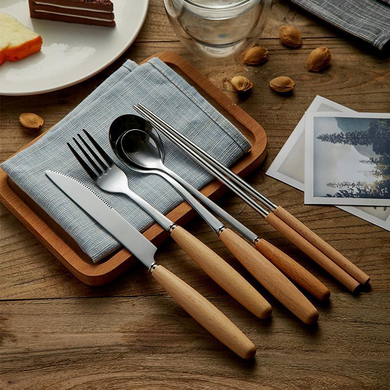Elegant Cutlery Set | Premium 5-Piece Scandinavian Design with Wooden Handles for Timeless Dining 0