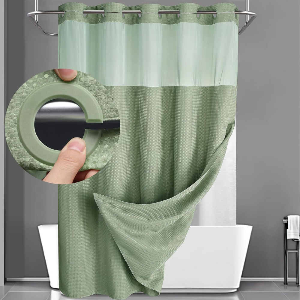 Elegant Double Layer Shower Curtain Set with Waffle Texture | Hookless Design for Easy Installation 5