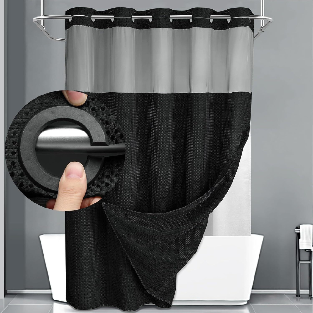 Elegant Double Layer Shower Curtain Set with Waffle Texture | Hookless Design for Easy Installation 6