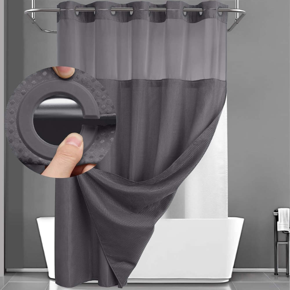 Elegant Double Layer Shower Curtain Set with Waffle Texture | Hookless Design for Easy Installation 8
