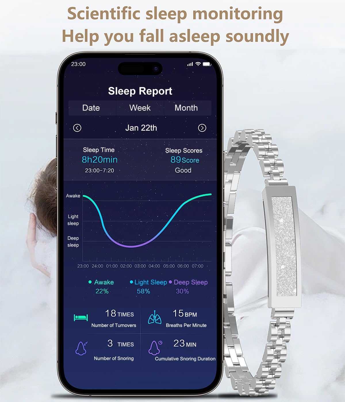 Elegant Fitness Tracker Bracelet | Bluetooth Activity Monitor with 5-Day Battery Life | Stylish Design for Daily Health Tracking 5