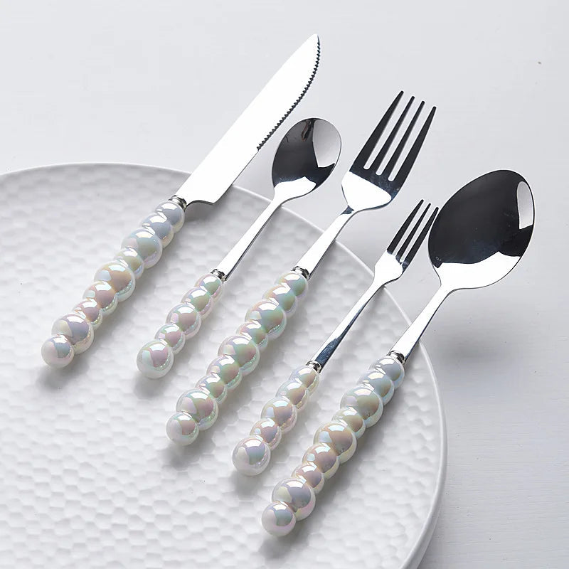 Elegant Flatware Set | Stainless Steel Cutlery with Pearl-Style Handles | Durable & Dishwasher Safe for Everyday Dining 0