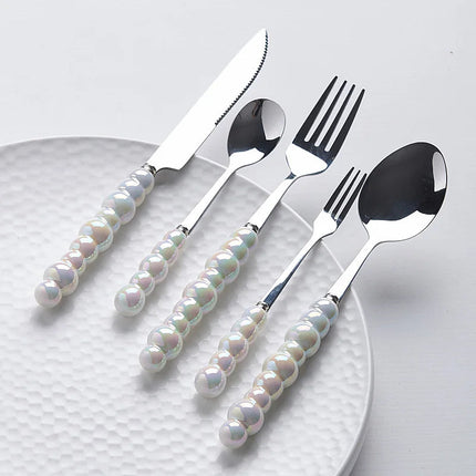 Elegant Flatware Set | Stainless Steel Cutlery with Pearl-Style Handles | Durable & Dishwasher Safe for Everyday Dining 0