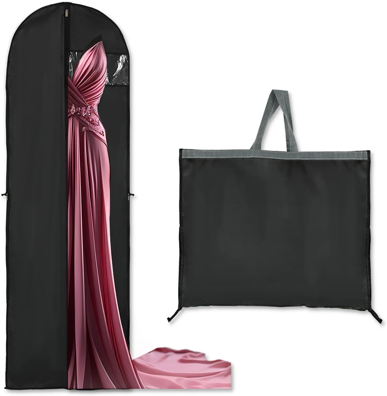 Elegant Garment Storage Cover | Long Dress Bag with Zipper & Clear Window | 2-Pack for Travel and Protection 0