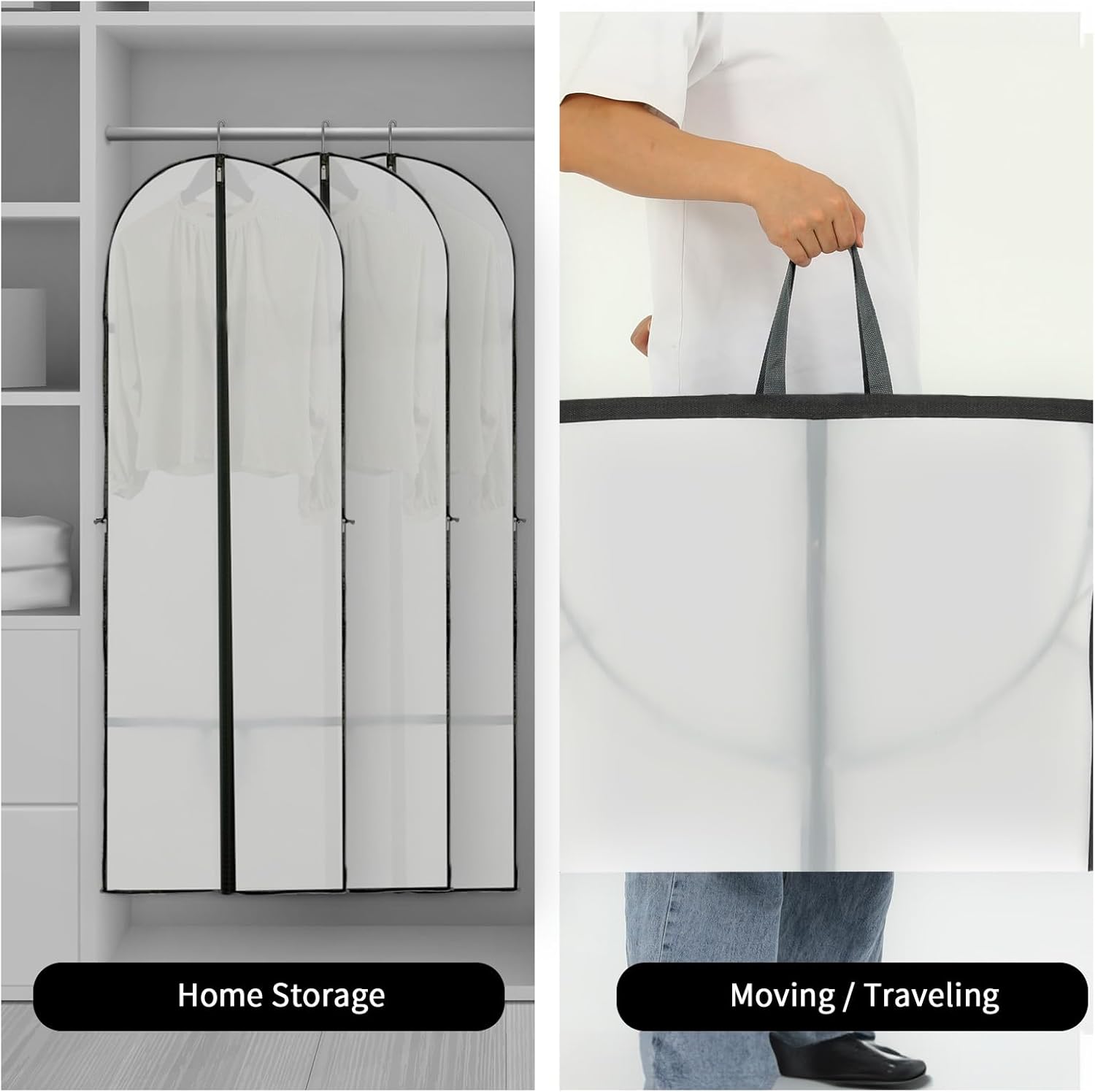 Elegant Garment Storage Cover | Long Dress Bag with Zipper & Clear Window | 2-Pack for Travel and Protection 8
