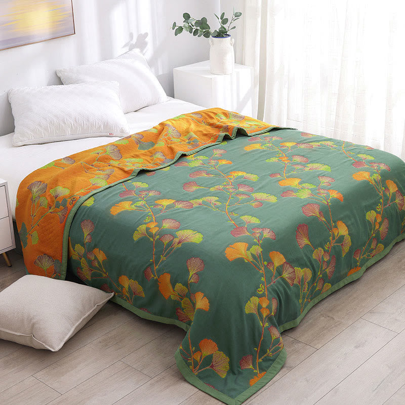Elegant Ginkgo | Reversible Jacquard Cotton Quilt with Luxurious Comfort | Versatile Home Decor for Cozy Living 0