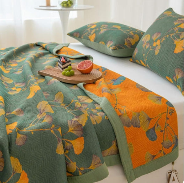 Elegant Ginkgo | Reversible Jacquard Cotton Quilt with Luxurious Comfort | Versatile Home Decor for Cozy Living 1