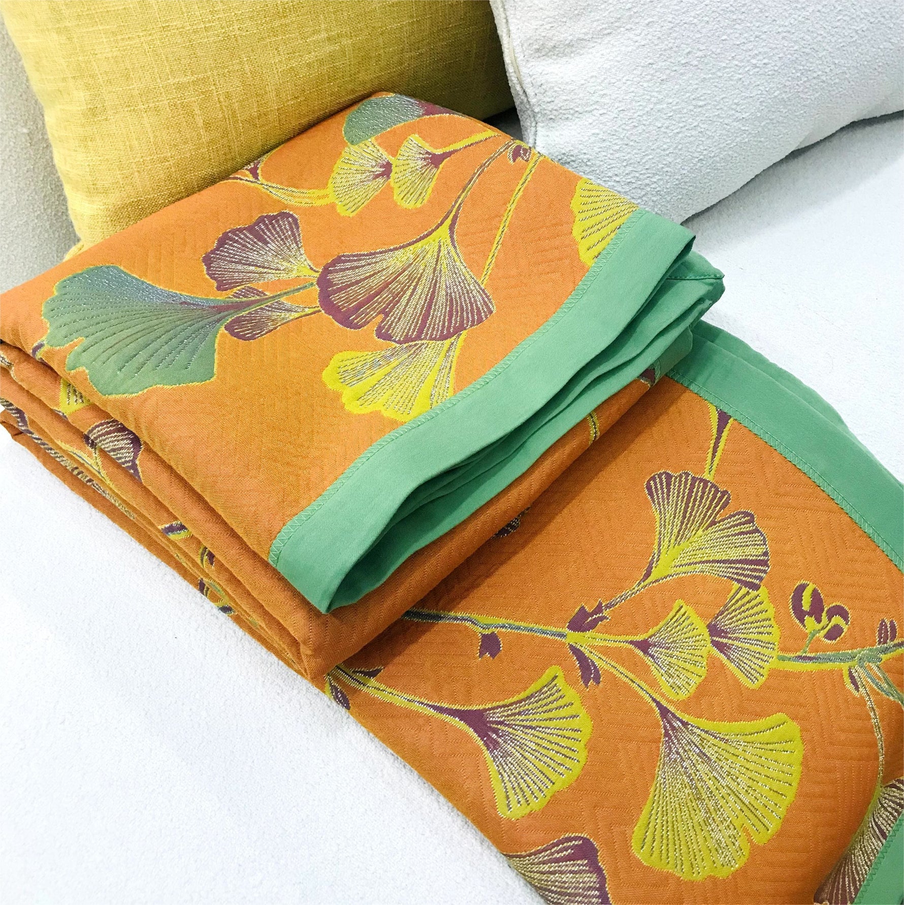Elegant Ginkgo | Reversible Jacquard Cotton Quilt with Luxurious Comfort | Versatile Home Decor for Cozy Living 5