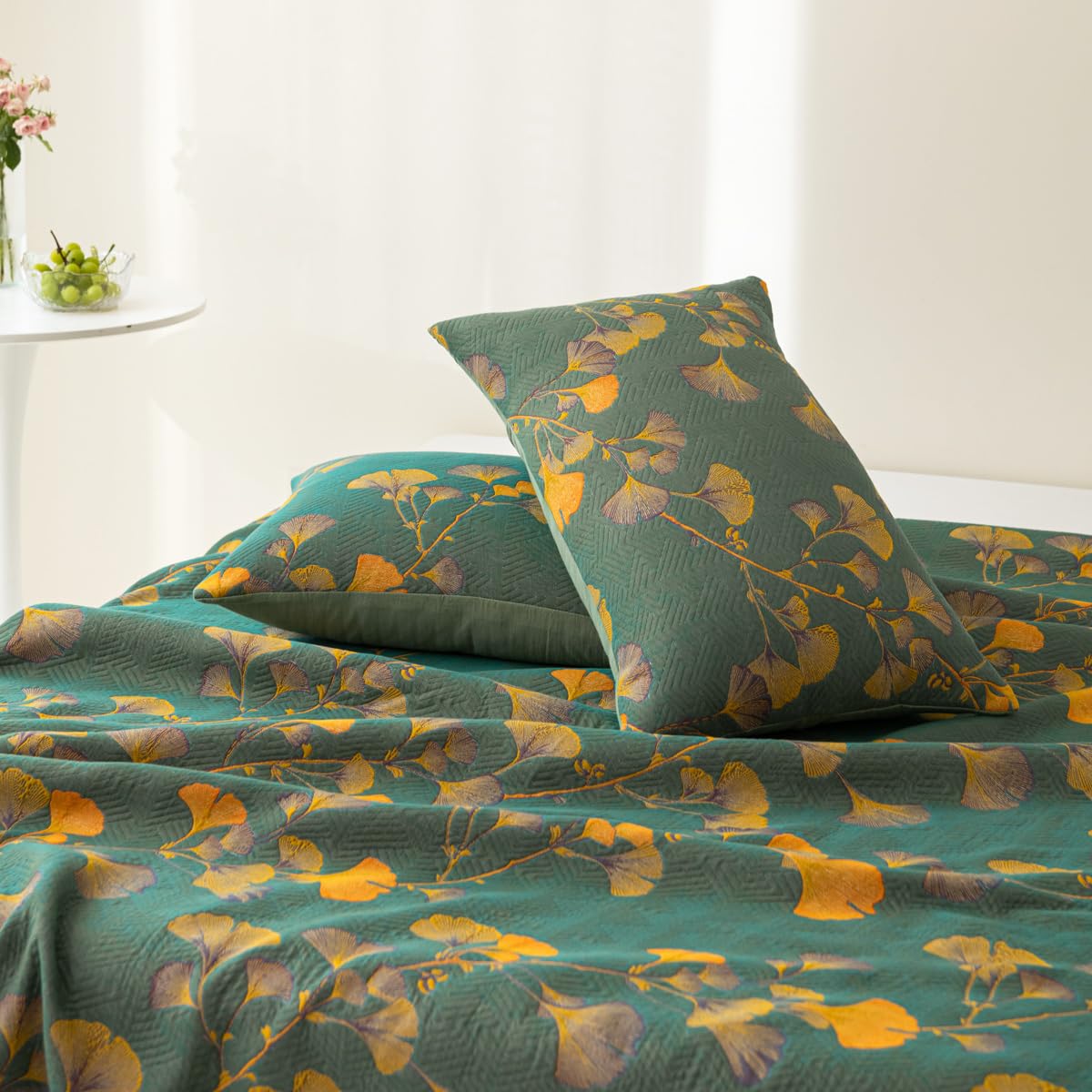Elegant Ginkgo | Reversible Jacquard Cotton Quilt with Luxurious Comfort | Versatile Home Decor for Cozy Living 9