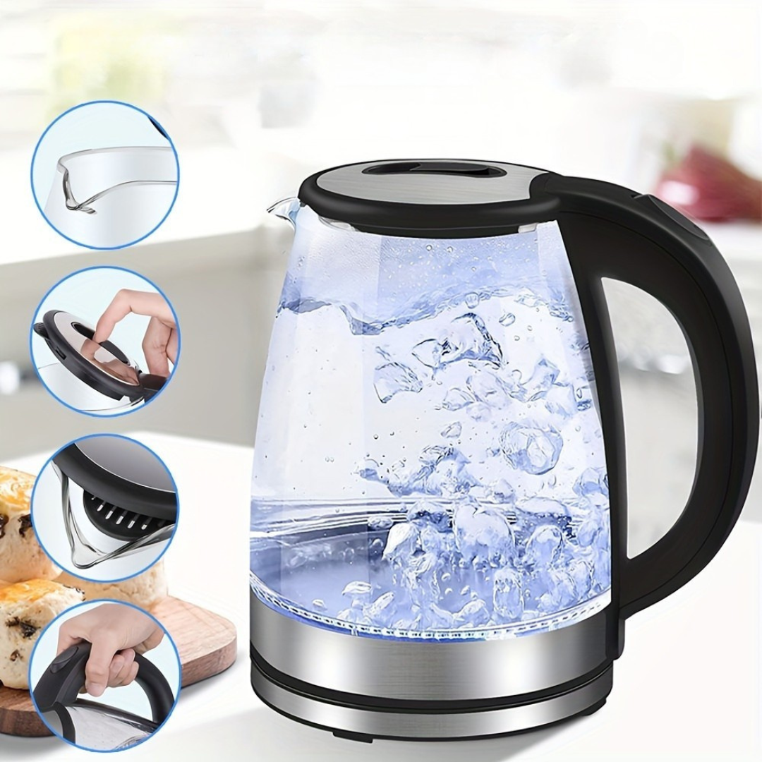 Elegant Glass Electric Kettle | 2L Rapid Boil with LED Light & Auto Shut-Off for Quick Beverages 0