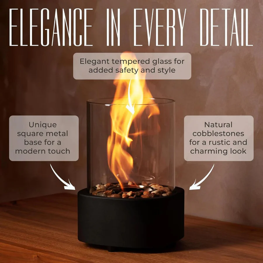 Elegant Glass Hearth | Compact Portable Fireplace with Ethanol Burner | Stylish Decor for Indoor & Outdoor Ambiance 6
