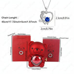 Elegant Heart Pendant Necklace with Zircon & Rose Bear Gift Box for Women 8