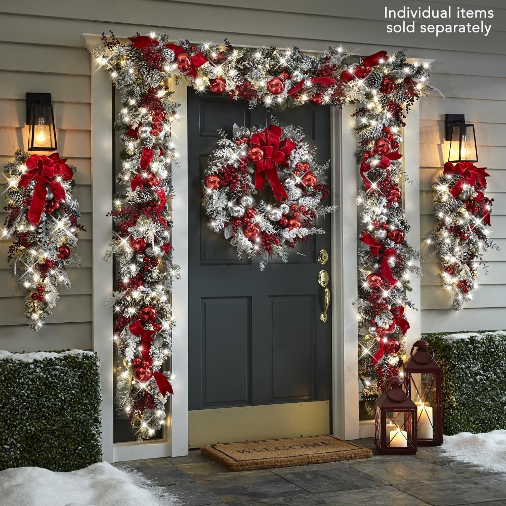 Elegant Holiday Decor | Cordless Prelit Christmas Trim with Auto-Timer | Premium Red and White Design for Festive Ambiance 1
