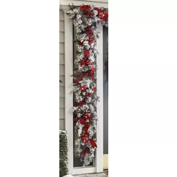 Elegant Holiday Decor | Cordless Prelit Christmas Trim with Auto-Timer | Premium Red and White Design for Festive Ambiance 3