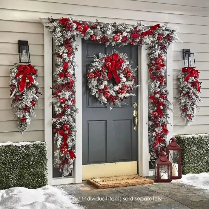 Elegant Holiday Decor | Cordless Prelit Christmas Trim with Auto-Timer | Premium Red and White Design for Festive Ambiance 5