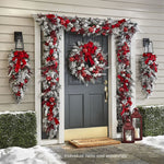 Elegant Holiday Decor | Cordless Prelit Christmas Trim with Auto-Timer | Premium Red and White Design for Festive Ambiance 8