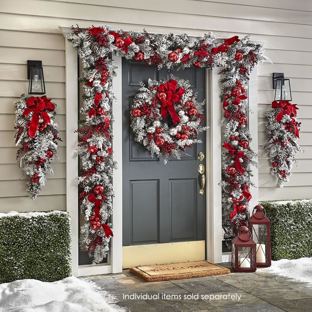 Elegant Holiday Decor | Cordless Prelit Christmas Trim with Auto-Timer | Premium Red and White Design for Festive Ambiance 8
