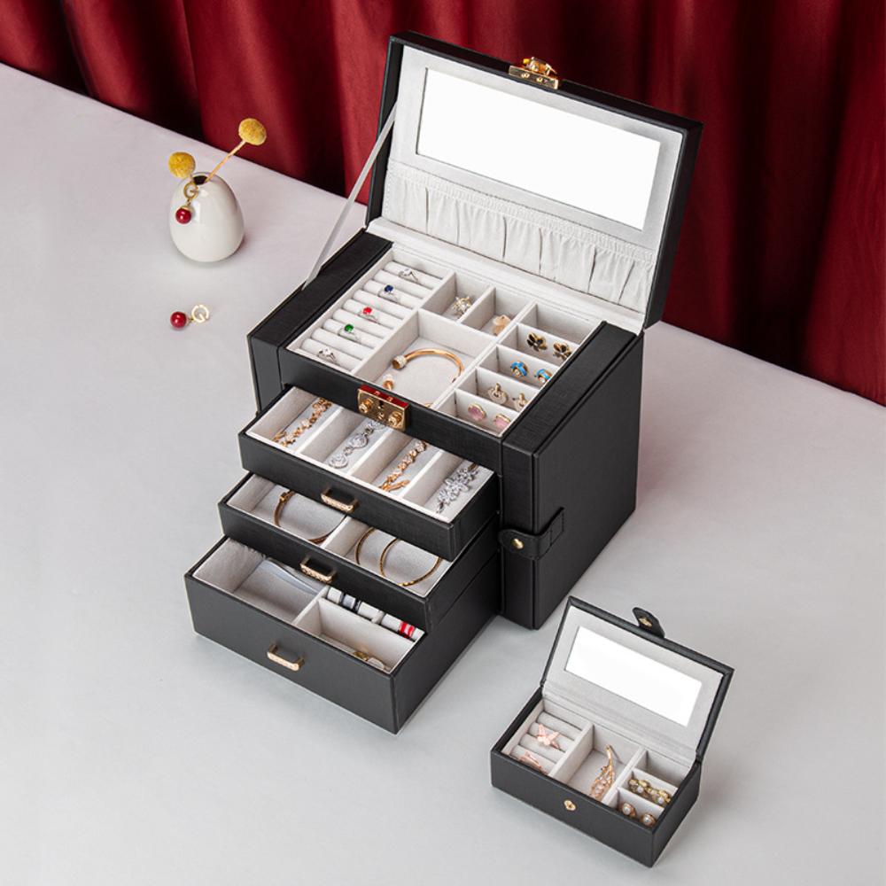 Elegant Jewelry Box Organizer with Drawers & Mirror | Large Storage for Accessories 0