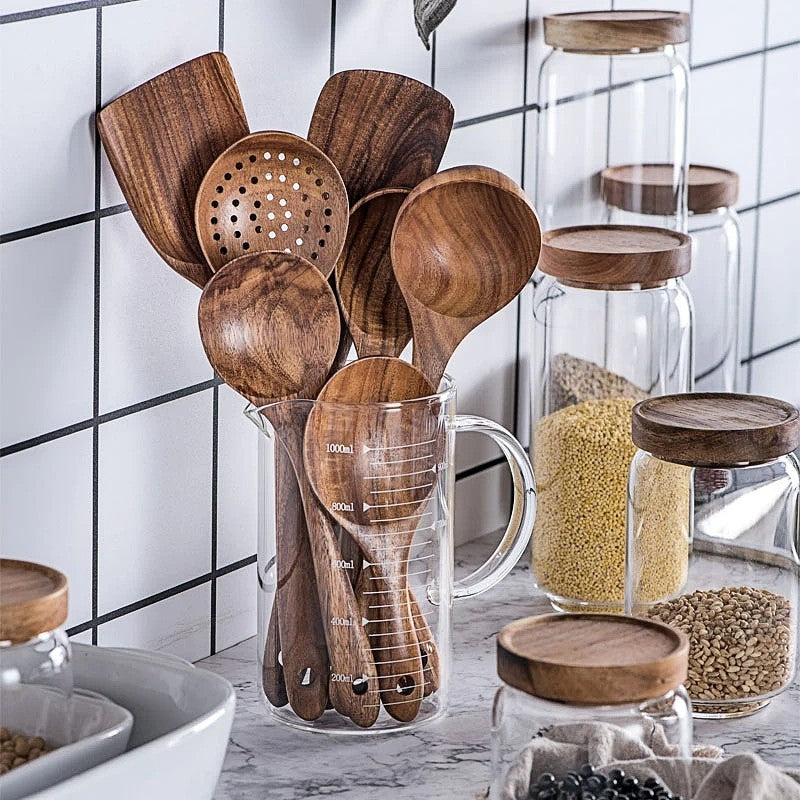 Elegant Kitchen Utensil Set | 7-Piece Teak Wood Collection for Versatile Cooking 4