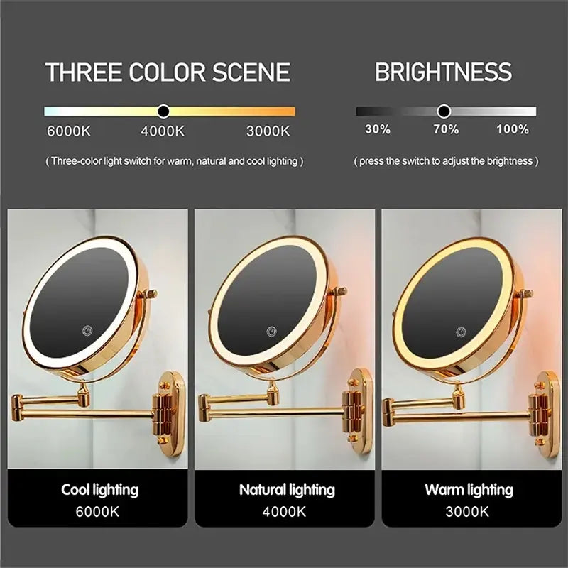 Elegant LED Makeup Mirror with 10X Magnification & Adjustable Lighting | Wall-Mounted Design for Flawless Grooming 4