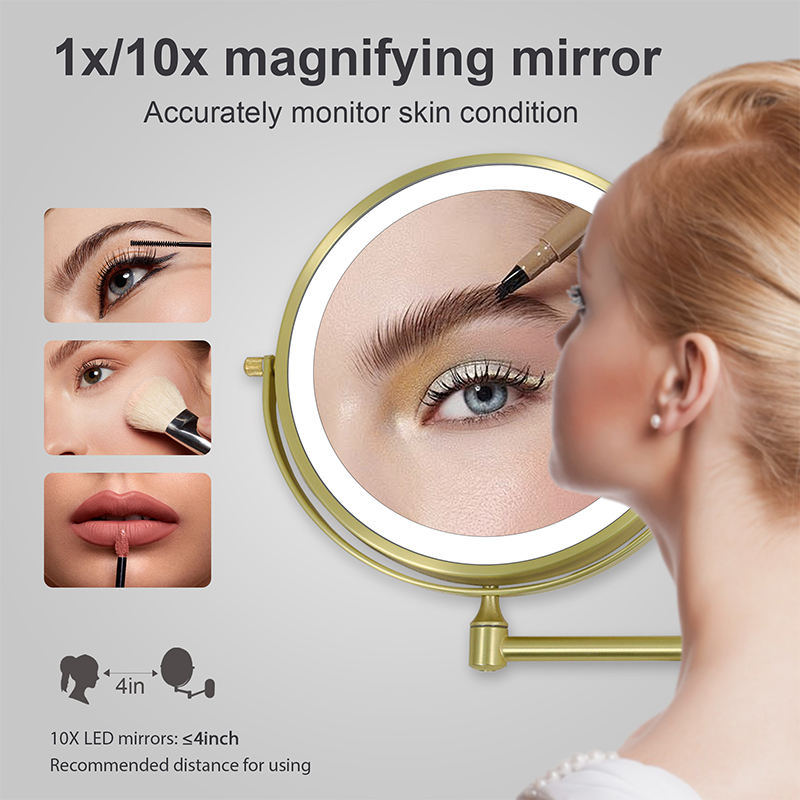 Elegant LED Makeup Mirror with 10X Magnification & Adjustable Lighting | Wall-Mounted Design for Flawless Grooming 5