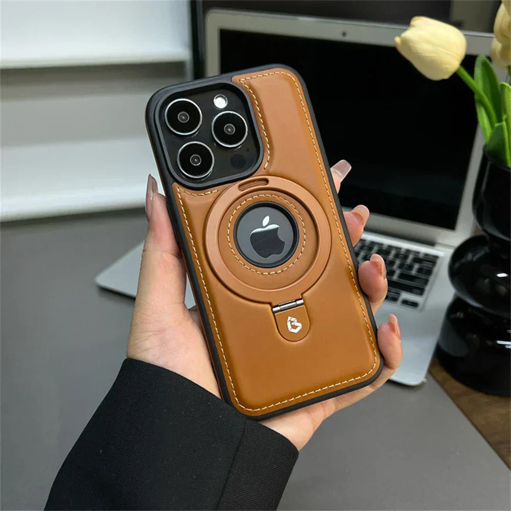 Elegant Leather | iPhone Case with MagSafe Compatibility & Fold-Out Ring Stand for Enhanced Protection 0