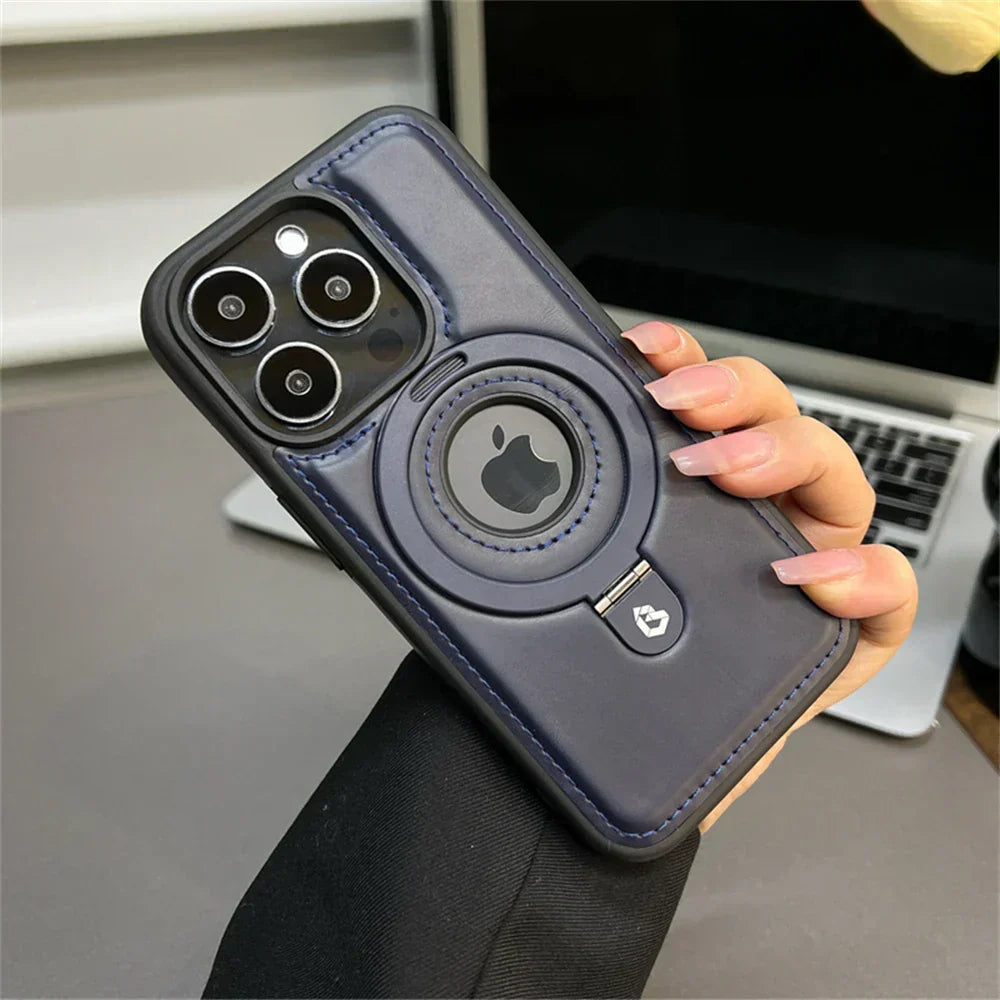 Elegant Leather | iPhone Case with MagSafe Compatibility & Fold-Out Ring Stand for Enhanced Protection 4