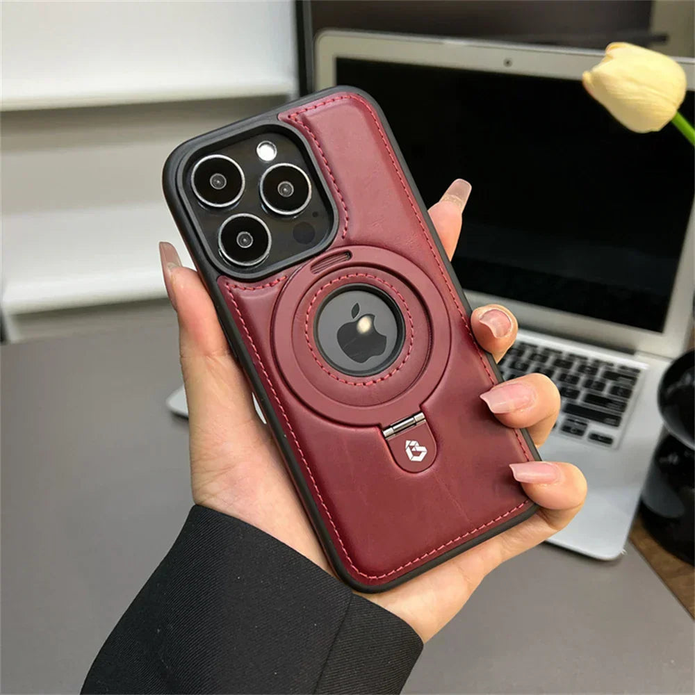 Elegant Leather | iPhone Case with MagSafe Compatibility & Fold-Out Ring Stand for Enhanced Protection 5