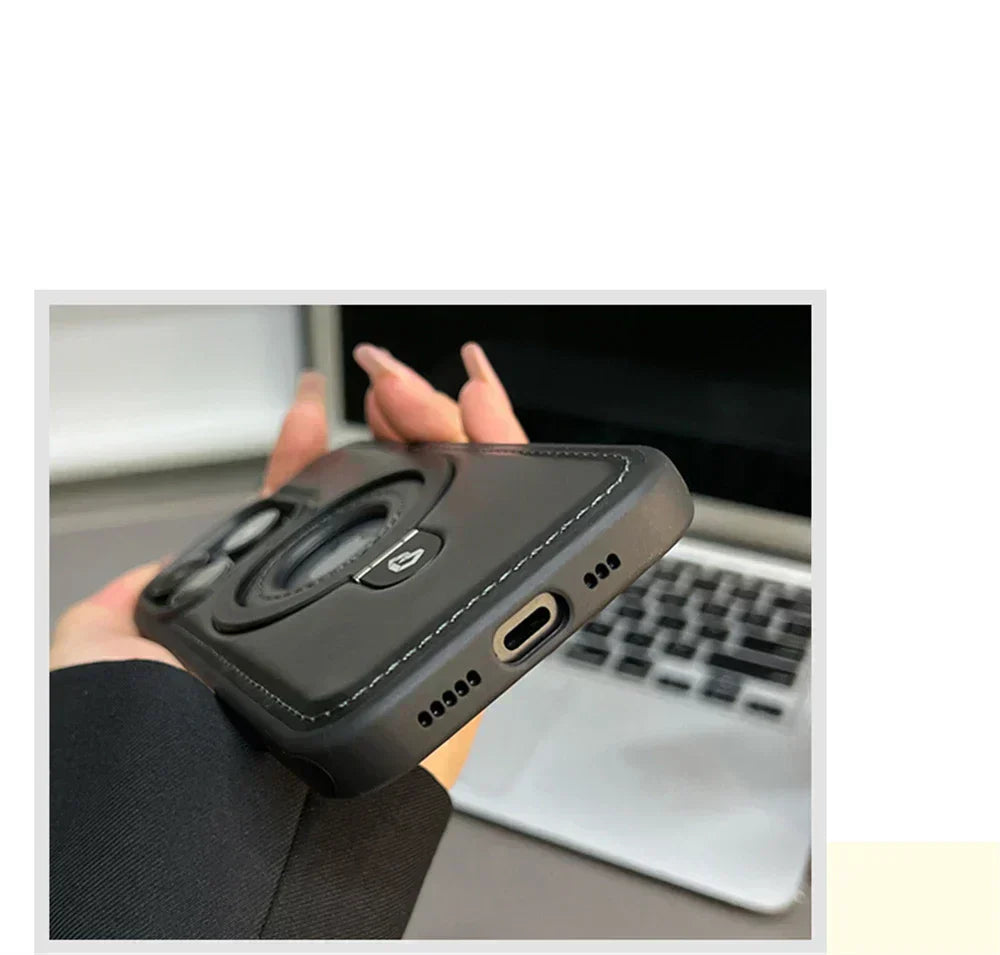 Elegant Leather | iPhone Case with MagSafe Compatibility & Fold-Out Ring Stand for Enhanced Protection 7