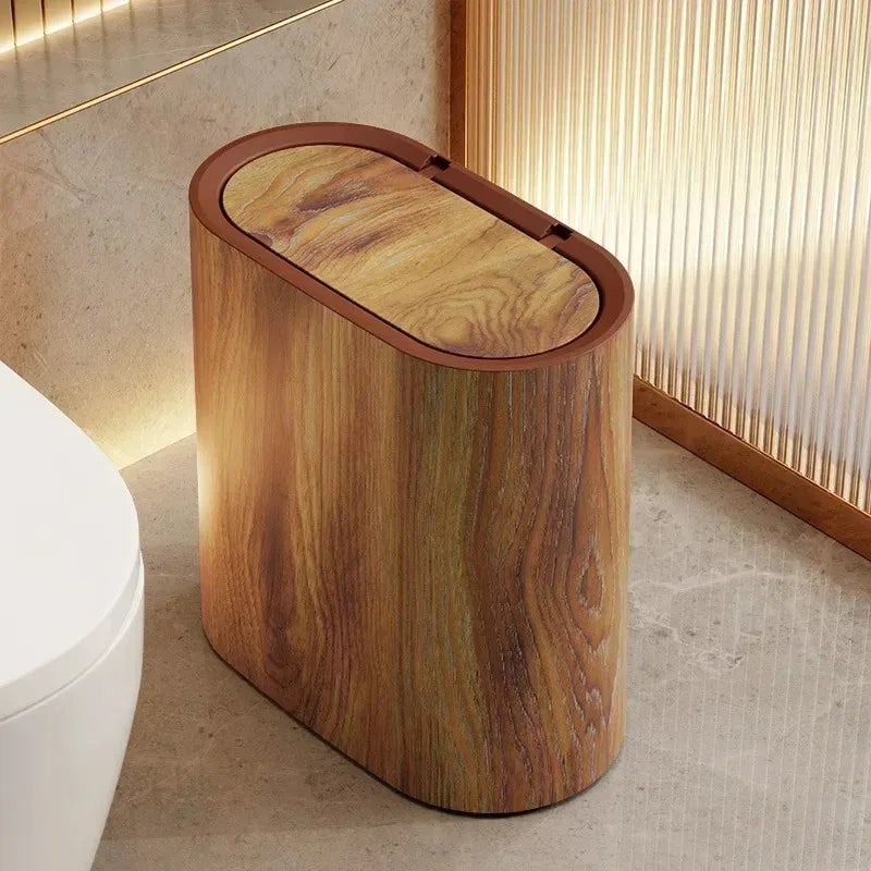 Elegant Marble Design Trash Can with Push-Top Lid | Space-Saving Waste Bin for Modern Homes 0