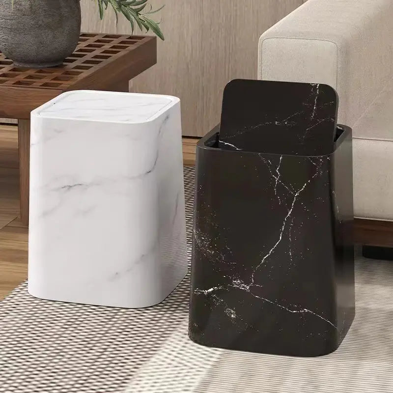Elegant Marble Kitchen Trash Can with 360° Swing Lid for Stylish Waste Disposal 0