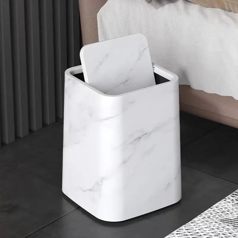 Elegant Marble Kitchen Trash Can with 360° Swing Lid for Stylish Waste Disposal 5