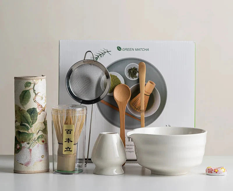 Elegant Matcha Set | 8-Piece Ceramic Tea Kit with Bamboo Whisk for Authentic Preparation 8