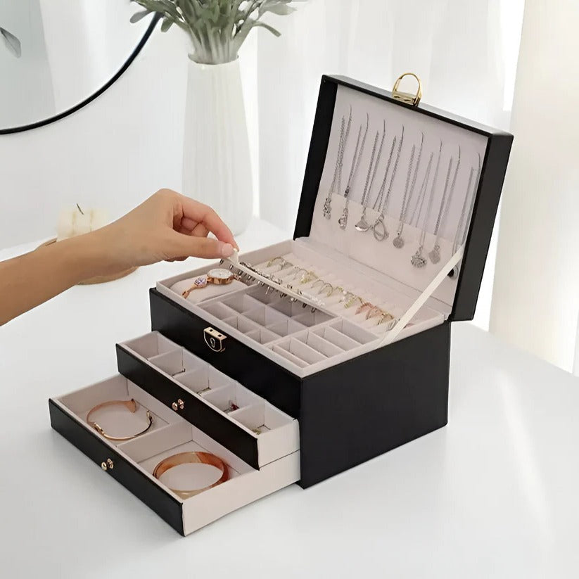 Elegant Multi-Layer Jewelry Organizer with Pull-Out Drawers | Chic Jewelry Box for Easy Access and Stylish Storage 4