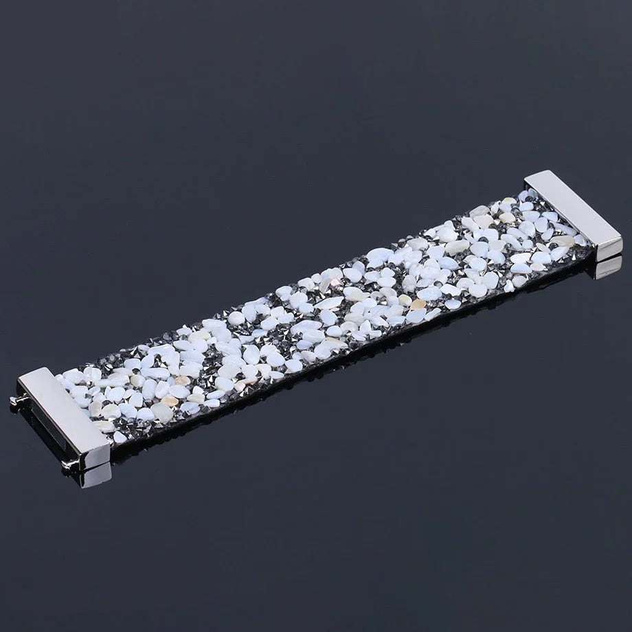 Elegant Natural Stone Crystal Bracelet with Adjustable Leather Strap for Versatile Style 0