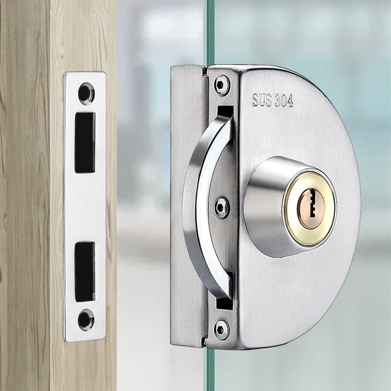 Elegant Sliding Door Lock | Stainless Steel Glass Door Security with Easy Installation 0