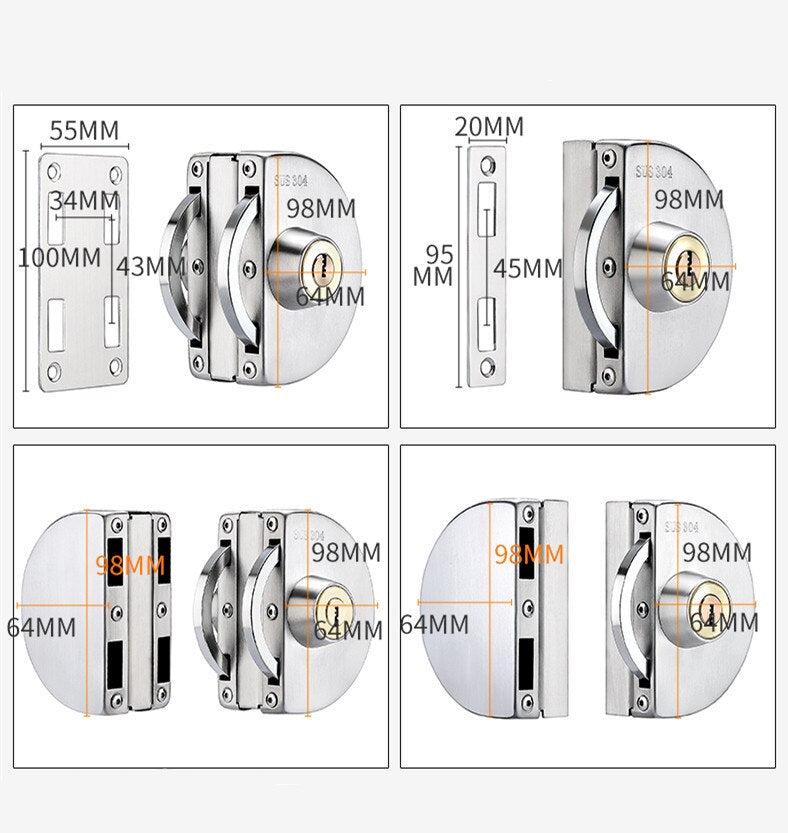 Elegant Sliding Door Lock | Stainless Steel Glass Door Security with Easy Installation 8