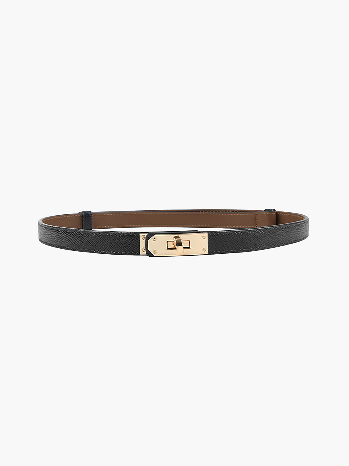 Elegant Slim Leather Belt with Gold Accents | Adjustable Fit for Versatile Style 0