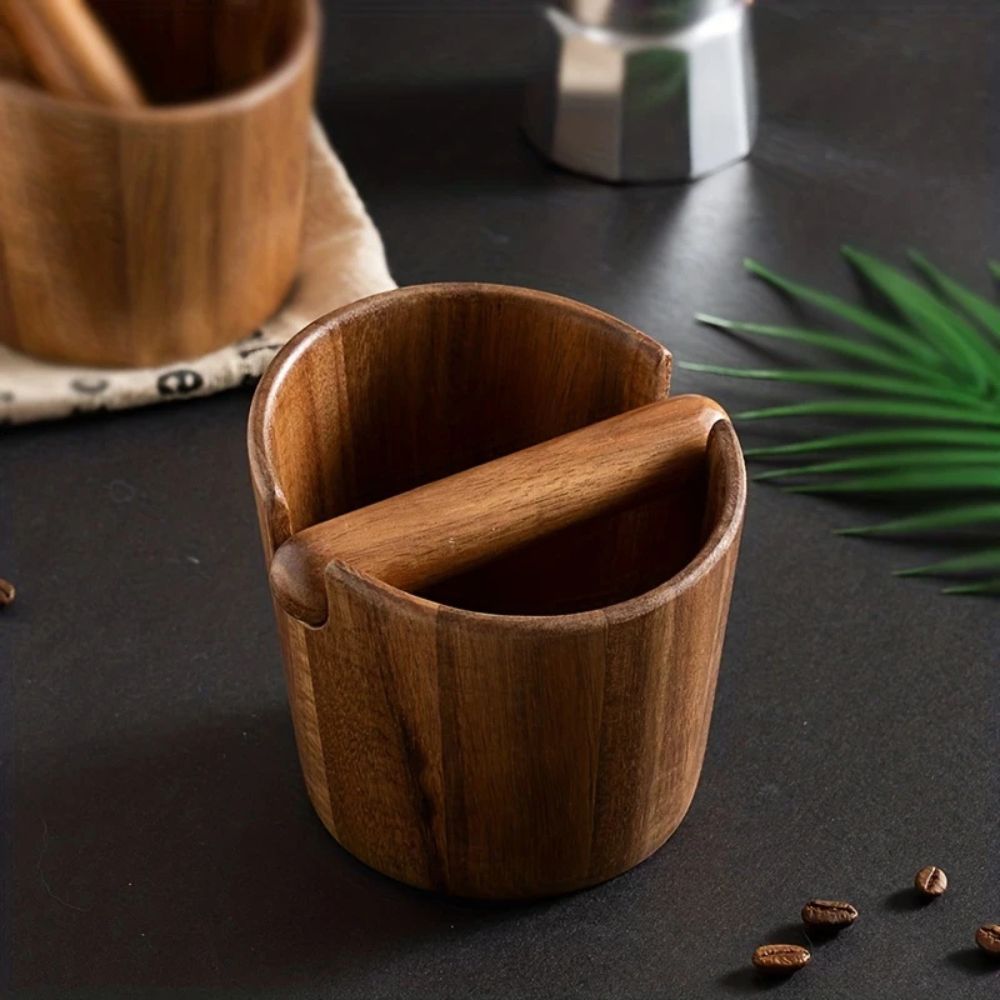 Elegant Solid Wood Coffee Knock Box with Built-in Knock Bar | Efficient Espresso Puck Disposal for Home Baristas 0