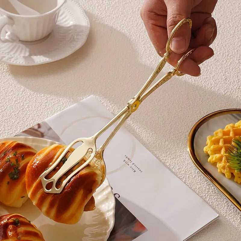 Elegant Stainless Steel Serving Tongs with Vintage Engravings | Perfect for Effortless Salad and Cake Serving 4